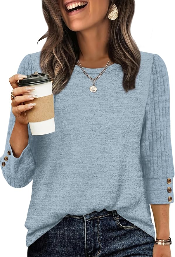 WIHOLL 3/4 Length Sleeve Womens Tops Sweaters Shirts Lightweight Spring Outfits 2026 Winter Clothing S-2XL by WIHOLL