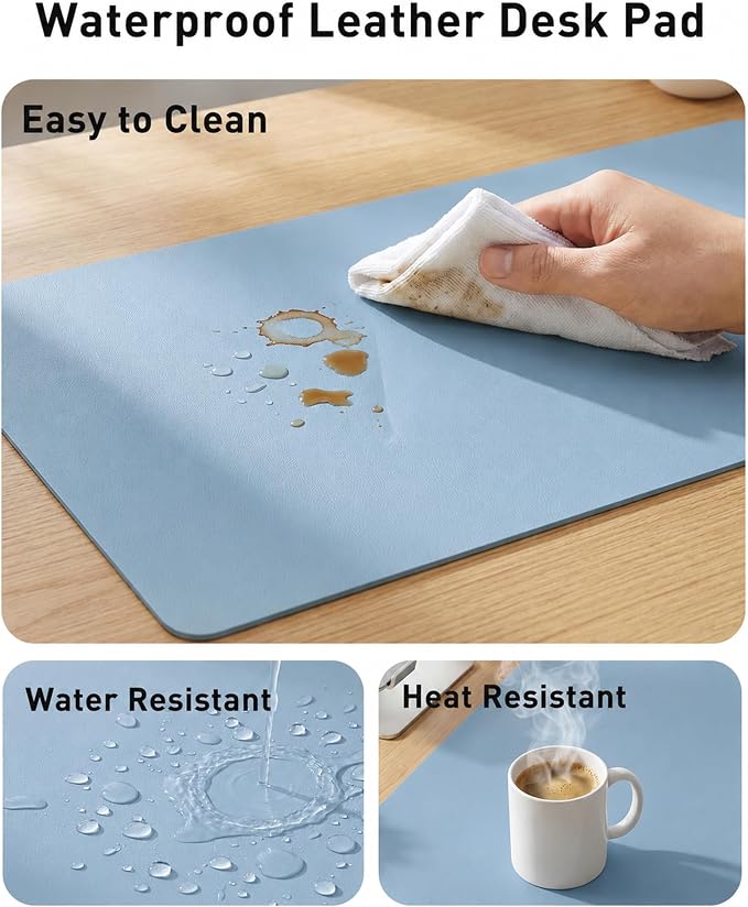 Aothia Faux Leather Desk Mat for Keyboard & Mouse (Sky Blue, 42" x 17") | Large desk mat for keyboard, mouse and laptop, creating a clean, organized workspace for work, study and everyday use - Image 7
