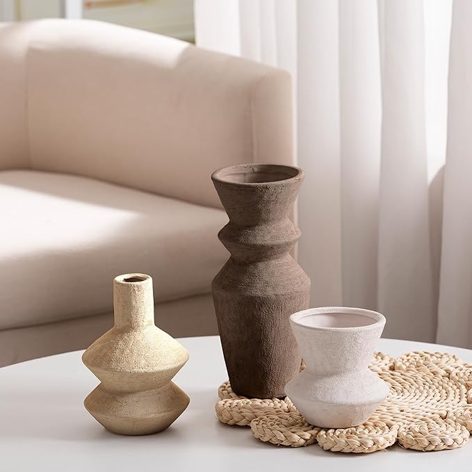 Ceramic Vase Home Table Decor - Flower Vase Set of 3 Living Room Kitchen Decorations Farmhouse Modern Rustic Vases Decorative Centerpiece for Shelf Bedroom Office Bathroom Dining Coffee Desk - Image 4