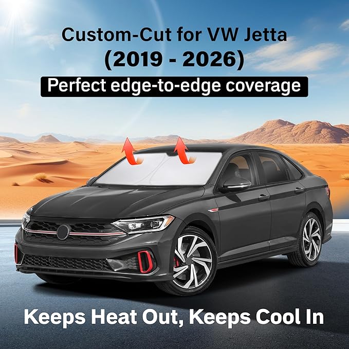 EcoNour Windshield Sunshade Compatible for Volkswagen VW Jetta 2019-2024 2025 2026, Sun Visor for Front Windshield & Window Sun Shade Cover, UV Heat Blocker & Protector, Car Accessories - Image 2