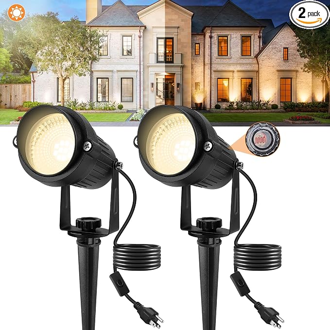 Dusk to Dawn Outdoor LED Spotlight,Outdoor Landscape Lighting with Photocell Sensor, 3000K Warm White Waterproof Spot Lights for Yard Flag Pole House Garden Tree(2 Pack) by CREPOW
