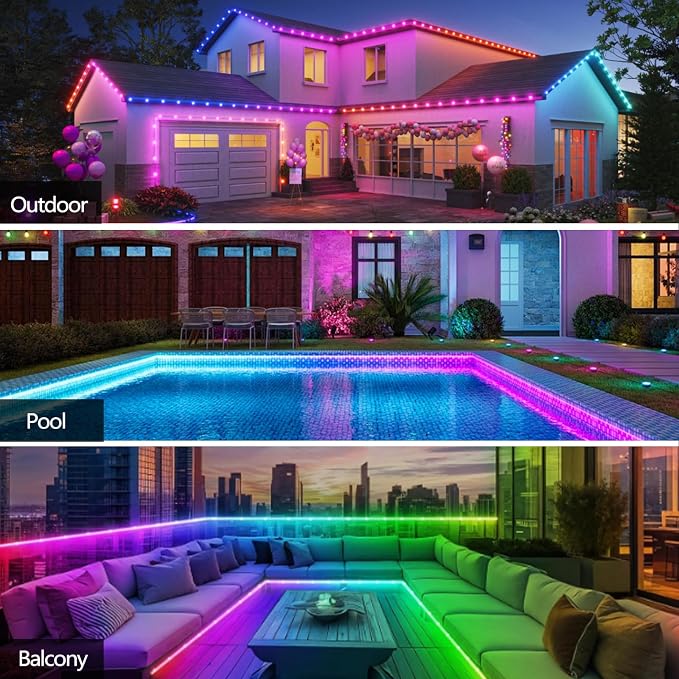 16.4FT Ws2812 RGB+IC LED Strip Lights IP68 Outdoor Waterproof, 5V USB Powered, Music Sync Bluetooth APP/RF Remote Control Lights for Balcony,Deck,Camping,Garden,Bedroom Decor - Image 3