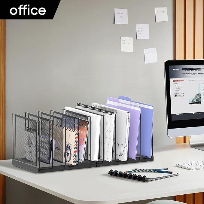 9-Section Desk File Organizer, Vertical File Holder, Mesh Desktop File Folder Metal File Organizer Stand for Office Home Classroom, Black, 2 Pack - Image 7