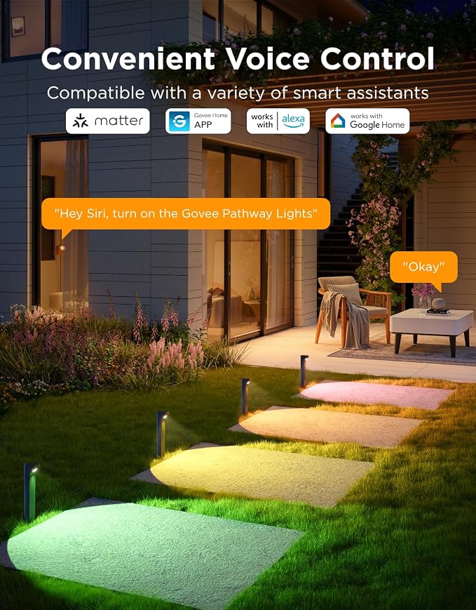 Govee Outdoor Pathway Lights 2 Lite, 8 Pack, 190 lumens, IP67 Waterproof | 16 Million Colors, 60+ Scene Modes, for Path, Landscape Lighting, Outdoor, Compatible with Alexa, Google Assistant, Matter - Image 6