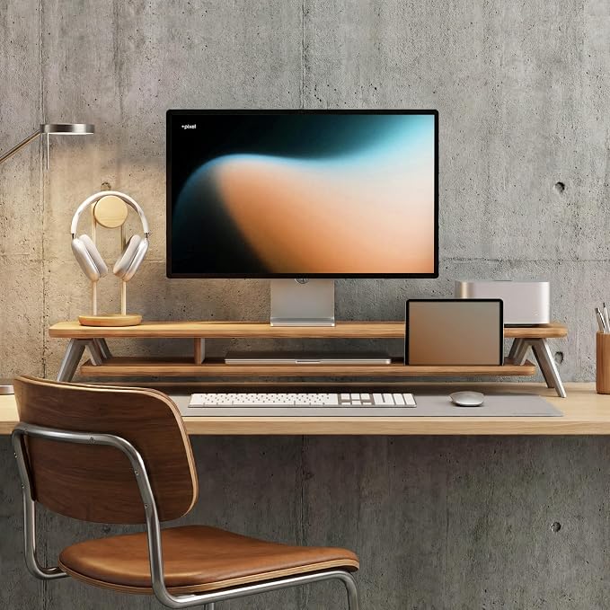 Fenge Dual Monitor Stand, Monitor Stands Riser for 2 monitors, 42.5 Inch Wood Desk Shelf with Storage Organizer and Cable Management for Office Desk Accessories - Image 6