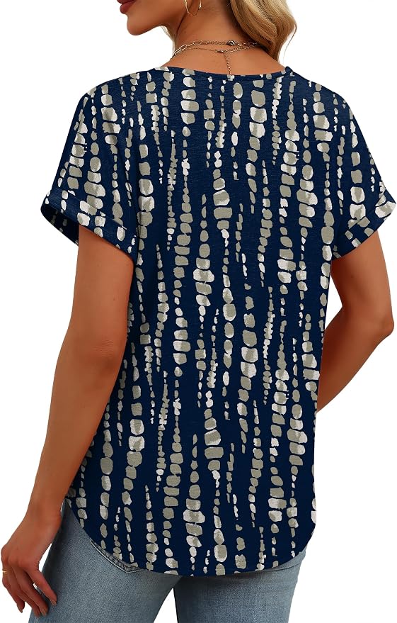 Womens Tops Dressy Casual V Neck Rolled Sleeve T Shirts Fashion Clothing Business Casual Outfits Beach Vacation Clothes - Image 5