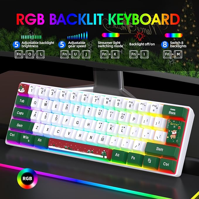 Snpurdiri 60% Wired Gaming Keyboard, RGB 61-Key (Red Green White) | Backlit Small Ultra-Compact 60 Percent Gaming Keyboard for PC/Mac Gamer, Typist, Travel, Easy to Carry on Business Trip - Image 3