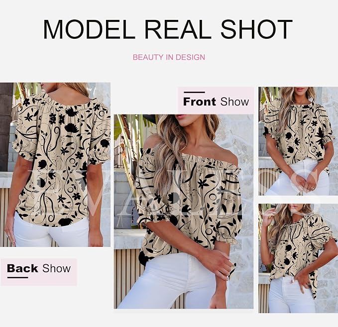 EVALESS Womens Tops Off The Shoulder Blouses for Women Dressy Casual Cute Puff Sleeve T Shirts Fashion 2026 - Image 5