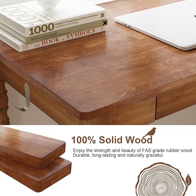 Vintage Solid Wood Writing Desk - 31.5" Mid Century Modern Desk with Drawer, Small Wooden Computer Desks for Home Office, Secretary Desks, Traditional Vanity Dressing Table for Bedroom, Walnut - Image 4