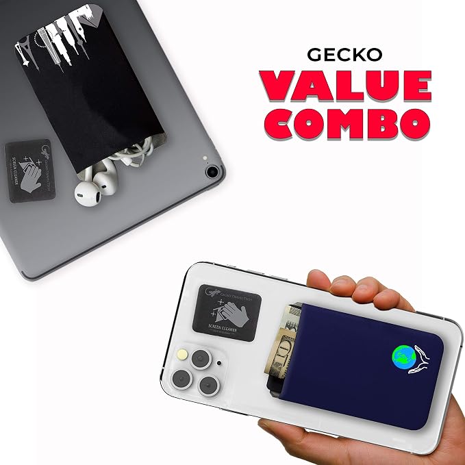 Phone Wallet - Adhesive Card Holder - Cell Phone Pouch - Stick on Lycra Pocket by Gecko - Carry Credit Cards and Cash - Image 2