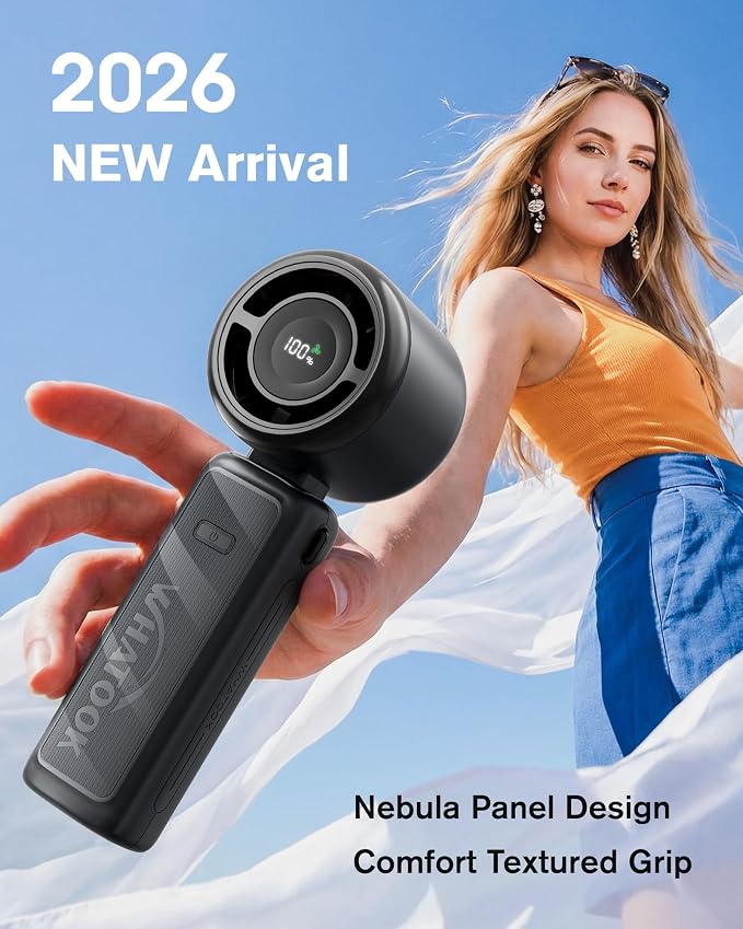 WHATOOK High Speed Portable Fan Rechargeable Personal Handheld Fan | 4000mAh 12 Hours 9m/s Strong Wind Cooling, Rechargeable Battery Small Hand Held Fans for Cruise Travel Theme Parks - Image 2