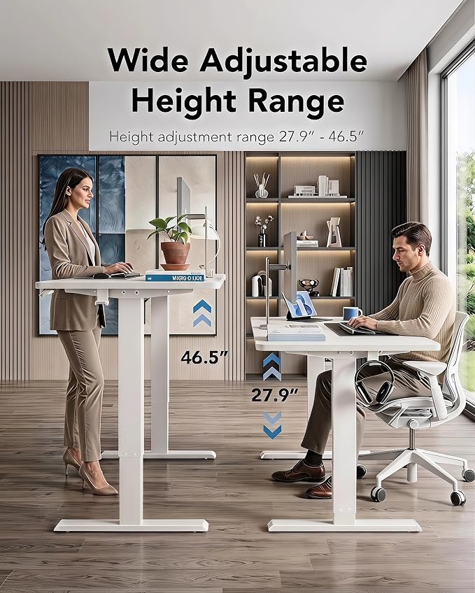 HUANUO Electric Standing Desk,53" x 28" Height Adjustable Desk, 4 Memory Height Settings, Sit to Stand Up Desk for Home Office, with Headphone Hook, Cable Manager, White - Image 4