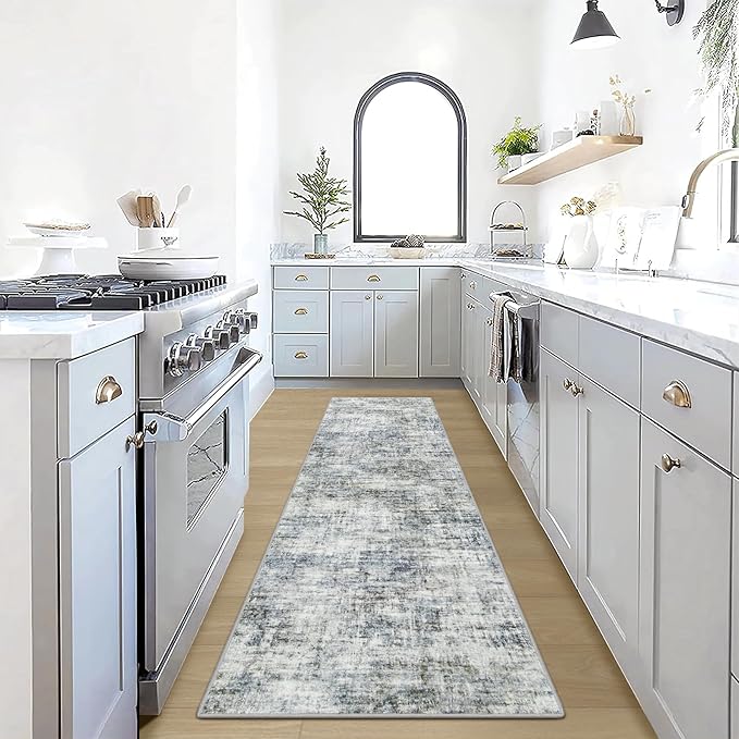 2'6''x8' Runner Rugs Washable Rug: Modern Abstract Hallway Runner Rug Indoor Soft Low Pile Thin Carpet Anti-Skid Non-Shedding Carpets for Kitchen, Entryway, Laundry, Bedroom - Blue Multi by GENTDRIZZ
