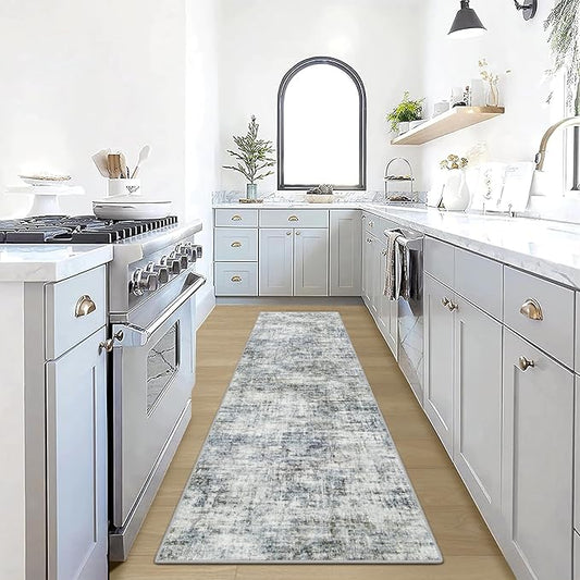 2'6''x8' Runner Rugs Washable Rug: Modern Abstract Hallway Runner Rug Indoor Soft Low Pile Thin Carpet Anti-Skid Non-Shedding Carpets for Kitchen, Entryway, Laundry, Bedroom - Blue Multi by GENTDRIZZ