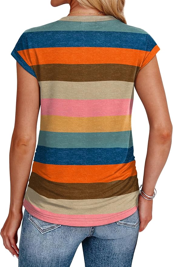 Sampeel Womens Summer Tops Trendy 2026 Ruched Cap Short Sleeve Tshirts Shirts Crew Neck T Shirts Fashion - Image 5