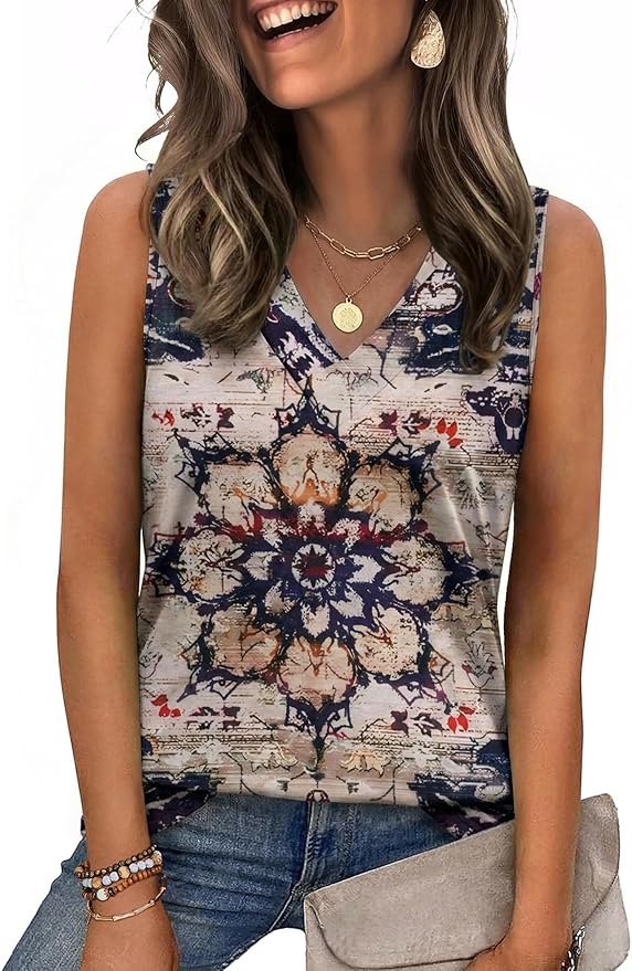 Zeagoo Tank Top for Women V Neck Loose Fit Sleeveless Summer Tops Business Casual Outfits Dressy Blouses Shirts by Zeagoo