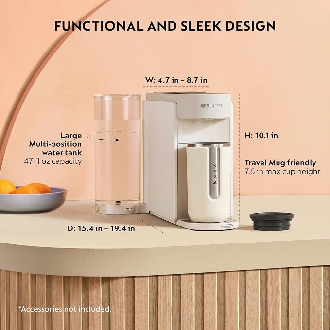 Nespresso Vertuo Up Coffee & Espresso Maker by De'Longhi, White | Pearl white coffee machine with 3 second start, 47 oz. multi-position water tank, iced coffee mode and app customization. - Image 2