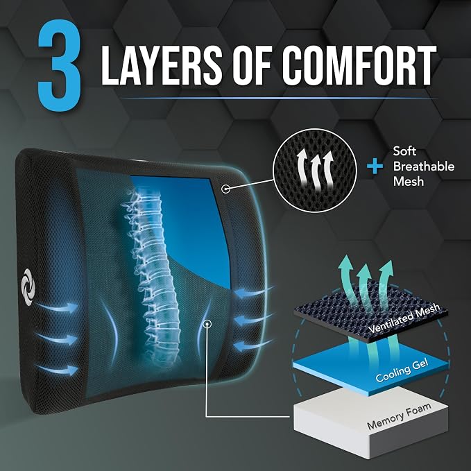 Samsonite Cooling Memory Foam Lumbar Support Pillow for Office Chair, Gaming Chair & Car Seat Automotive Ergonomic Back Cushion, Home Office Essentials, Sitting Comfort and Posture Relief Back Support - Image 4