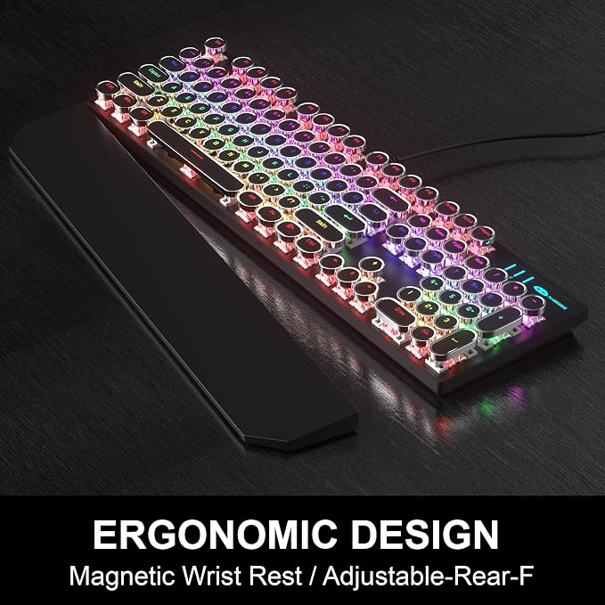 Retro Typewriter Keyboard and Mouse Combo, Cute Black Keyboard with Linear Red Switches, Full Size Wired Mechanical Gaming Keyboard, Cool Light Up Keyboard and Mouse for Gaming,Work,Mac,PC,Windows - Image 5