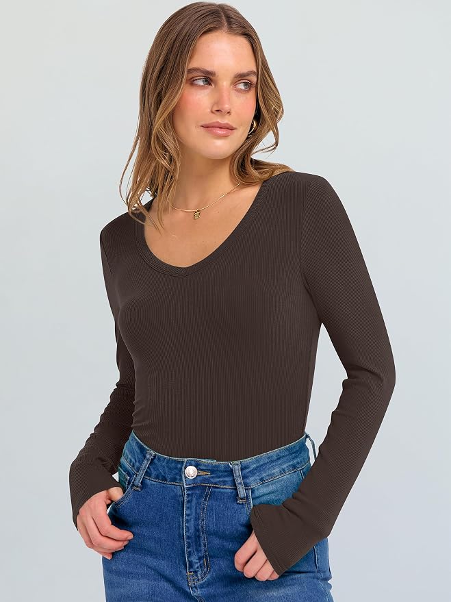ANRABESS Long Sleeve V Neck Shirts for Women | Soft Comfy Ribbed Knit Fitted Tshirts, Casual Going Out Tops, 2026 Trendy Basic, Fall Winter Underscrub Layering Clothes - Image 4