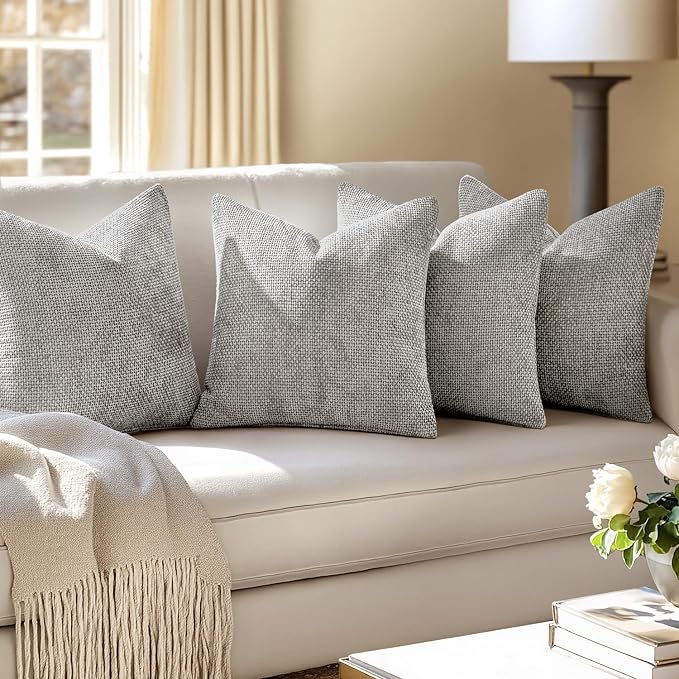 MIULEE Pack of 4 Couch Throw Pillow Covers 20x20 Inch Light Gray Soft Decorative Chenille Pillow Covers Farmhouse Accent Cushion Covers for Boho Spring Home Decor Sofa Bedroom Living Room - Image 5