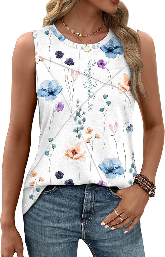 WIHOLL Women's Sleeveless Summer Crewneck Loose Fit Tank Tops - Image 2