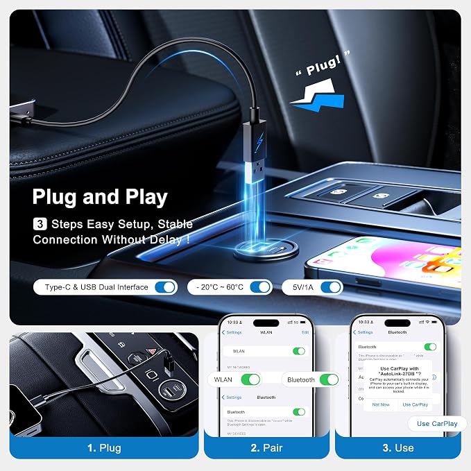 AI Box CarPlay, 3-in-1 Wireless CarPlay Adapter & Android Auto for OEM Wired Cars, Built-in Netflix/YouTube for Streaming, 5.8GHz WiFi, Convert Wired to Wireless, Plug & Play （4GB RAM+32GB ROM） - Image 3