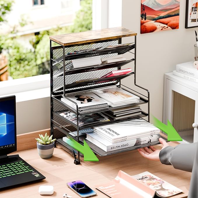 Simple Trending 8-Tier Desk File Organizer for Office, Home or School, Black - Image 3
