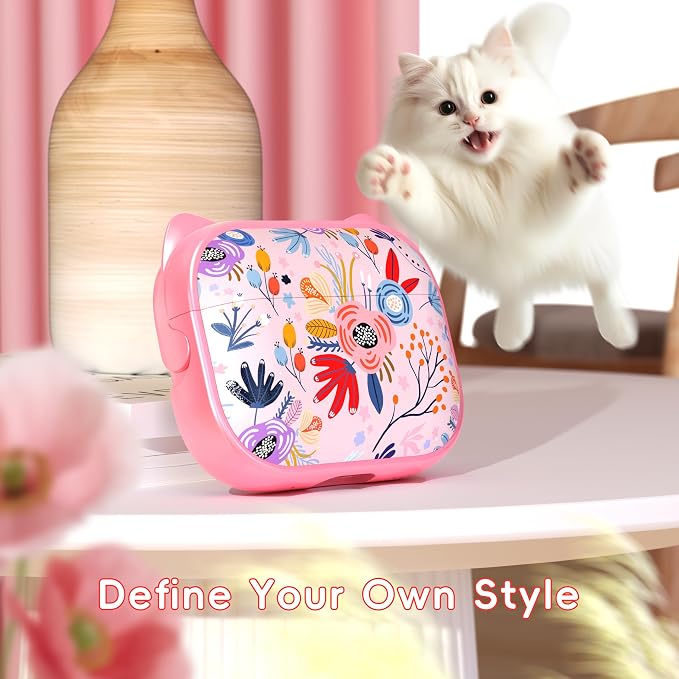 for AirPods Pro 2 Case with Cleaning Kit, Cute Cat Ear Print Design & Cute Buckle for Girls, Phone Holder & Top Safe Lock Buckle Design for AirPods Pro 2nd/1st Gen case, Pink Flower - Image 2