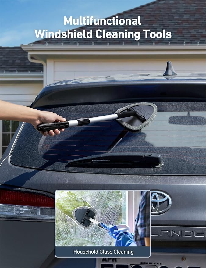 AstroAI 21" Extra-Long Windshield Cleaner Tool, Car Interior Detailing Cleaning Kit with Extendable Handle and 4 Upgraded Reusable Microfiber Pads, Auto Glass Wiper Brush Kit for Cars, Gray - Image 7