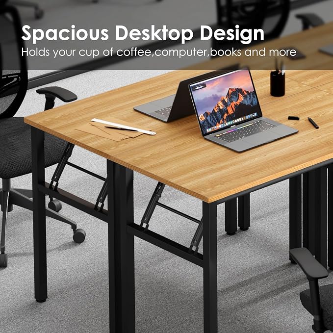 Need Office Computer Desk 35.8 Inch Sturdy Folding Laptop Table Teak | Black Frame Writing Gaming Work Table/Foldable Home Office Desk/Sewing Table, No Assembly Required - Image 6