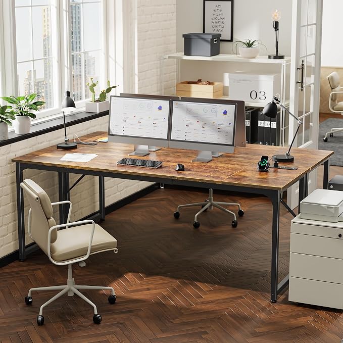 PRAISUN 80 X 24 Inch Computer Desk, Power Outlets, USB-C, Rustic Brown | Office Desk with 4 AC Outlets, USB & USB-C, Sturdy Metal Frame, Spacious Desktop for Work, Writing, Study & Gaming - Image 2