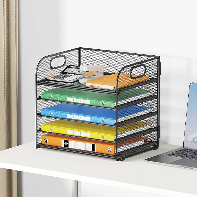 2 Pack 5-Tier Paper Organizer Letter Tray with Handle - Black Mesh Desk Paper Sorter File Organizer for Office, Home or School File Folder Holder - Image 6