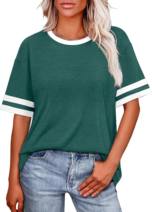 WIHOLL Womens T Shirts Loose Fit Short Sleeve Tees Crew Neck Color Block Summer Tops 2026 Fashion - Image 2
