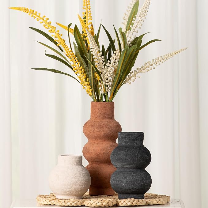 Ceramic Vase Home Table Decor - Flower Vase Set of 3 Living Room Kitchen Decorations Farmhouse Modern Rustic Vases Decorative Centerpiece for Shelf Bedroom Office Bathroom Dining Coffee Desk - Image 7