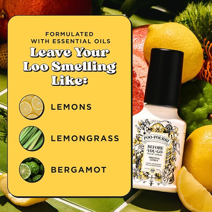 Poo-Pourri Before-You-Go Toilet Spray, Original Citrus, 2 Fl Oz, Up to 100 Uses, Bathroom Odor Deodorizer with Essential Oils for Home or Work, Travel Essentials, TSA Approved Size, Lemon Bergamot - Image 6