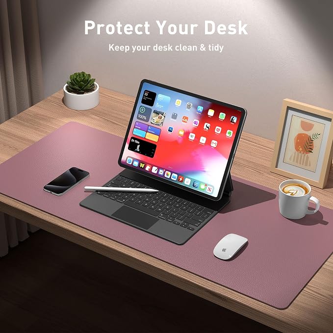 Aothia Leather Desk Pad Protector, Mouse Pad, Office Desk Mat,Non-Slip PU Leather Desk Blotter, Laptop Desk Pad, Waterproof Desk Writing Pad for Office and Home (Dark Pink, 23.6" x 13.7") - Image 3