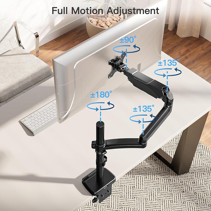 MOUNTUP 27 inch Extra Long Monitor Arm, Single Desk Mount for 22-32 inch, Tall Monitor Stand Holds 4.4-19.8lbs, Height Adjustable Monitors Stand for Desk with C-Clamp/Grommet Base, Black - Image 7