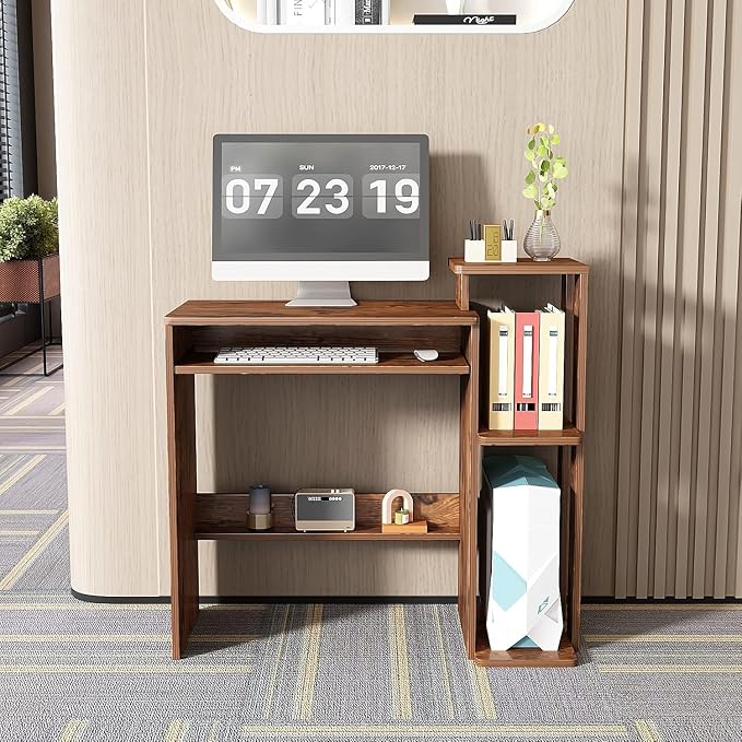 ALISENED Computer Desk with Storage Shelves, Home Office Desk with Monitor Stand, Small Writing Desk Table with Keyboard Tray,Study Table with CPU Stand for Small Spaces (35"-Rusitc Brown) - Image 5