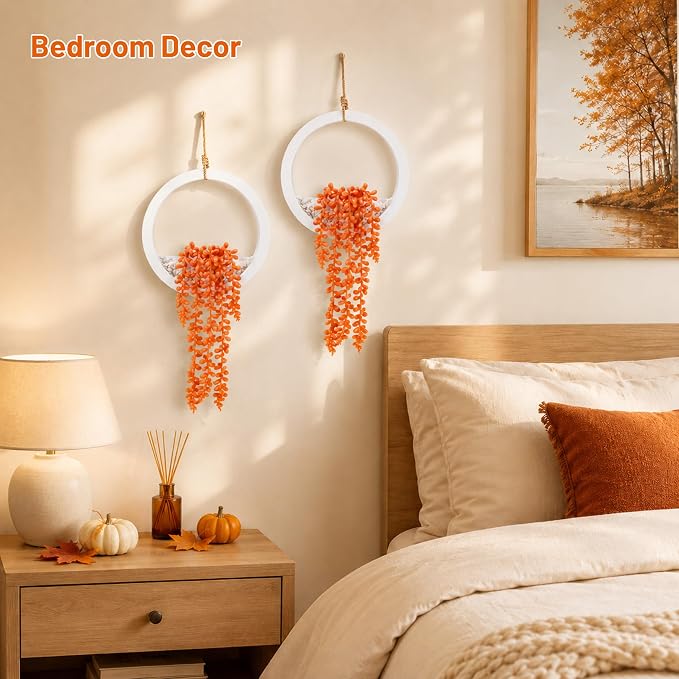 Der Rose 2 Pack Orange Hanging Artificial Succulent Plants, Fake Hanging Plants for Fall Decor, Bathroom, Living Room, Kitchen Wall, Shelf and Boho Farmhouse Decor - Image 5