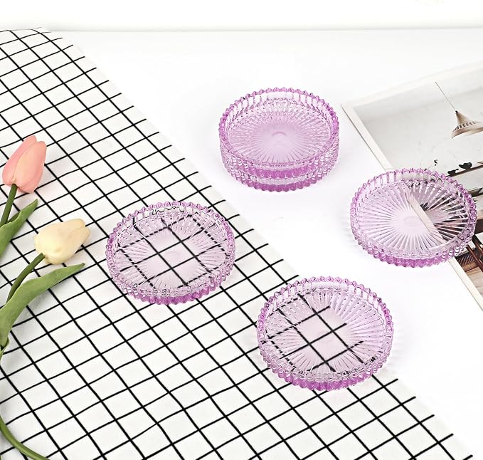 Modern Clear Coaster Set of 5- Glass Coasters for Drinks Crystal Coaster Round Cup Coasters Coffee Table Decor for Office, Kitchen, Bar, Dining Room, Living Room, Patio(Clear Purple) - Image 9