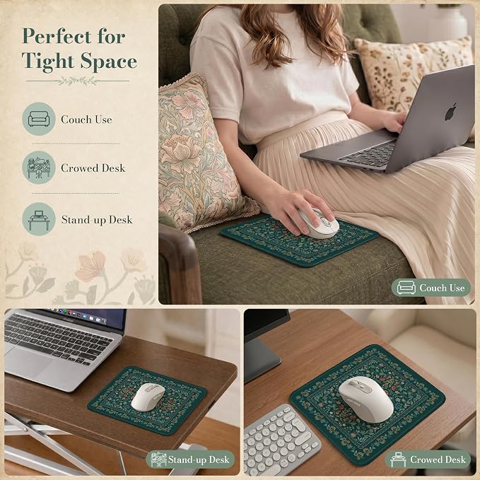 iCasso Aesthetic Small Mouse Pad, 9.5x7.9in,Home Office,Deep Green | Mini Portable Travel Mousepad, Anti-Slip and Comfortable Cloth Mouse Mat with Stitched Edges for Computer, Home - Image 8