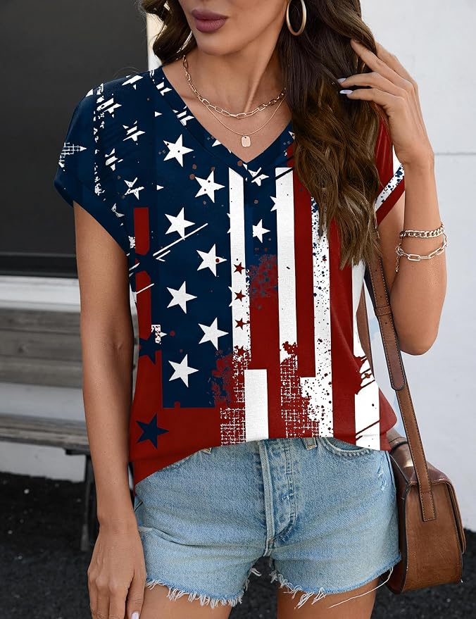 Rapbin Womens Summer Tops Women Blouses Dressy Casual V Neck T Shirts Short Sleeve Spring Tops for Women - Image 5