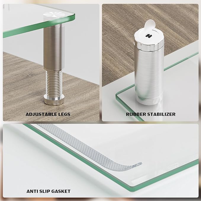 Hemudu Dual Monitor Stand -Adjustable Length and Angle Dual Monitor Riser, Desktop Organizer for PC, Computer, Laptop (Clear) - Image 6