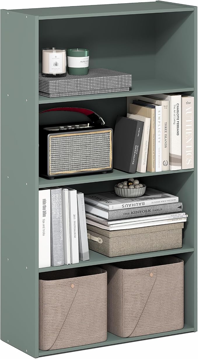 Furinno PASIR Book Shelf, 3-Tier Bookshelf, Storage Shelves Bookcase, 9.7 x 23.7 x 31.5, for Living Room, Bedroom, Home Office, Sage Green by Furinno-FitsYourSpaceFitsYourBudget