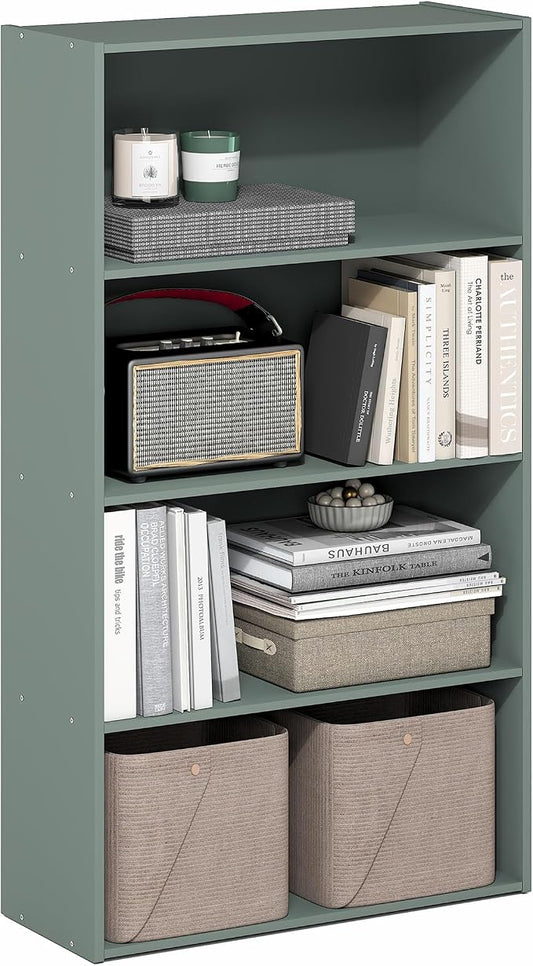 Furinno PASIR Book Shelf, 3-Tier Bookshelf, Storage Shelves Bookcase, 9.7 x 23.7 x 31.5, for Living Room, Bedroom, Home Office, Sage Green by Furinno-FitsYourSpaceFitsYourBudget