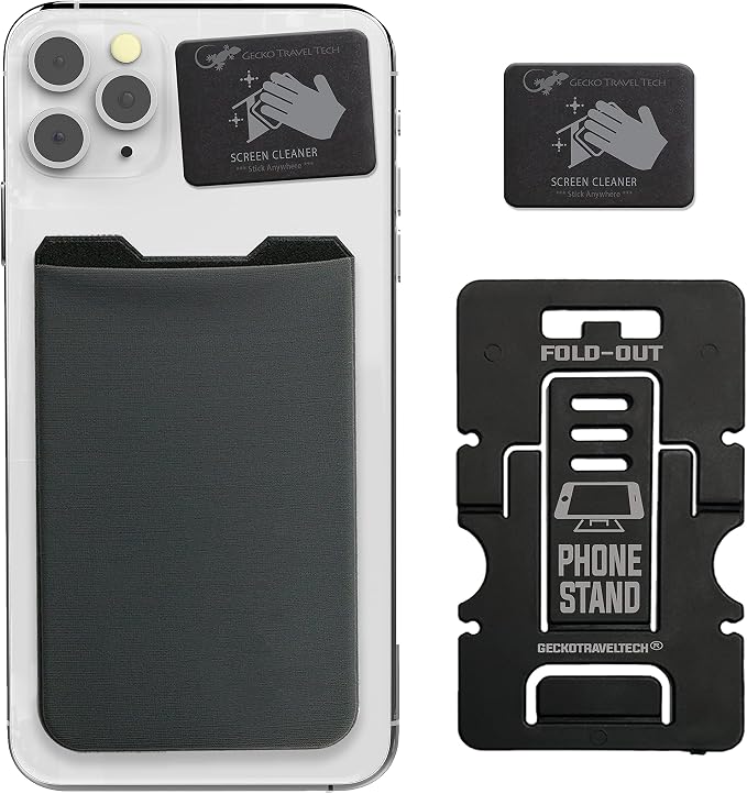 Phone Wallet - Adhesive Card Holder - Cell Phone Pouch - Stick on Lycra Pocket by Gecko - Carry Credit Cards and Cash by GeckoTravelTech