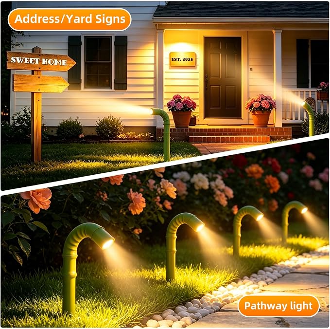 Solar Garden Lights, Solar Pathway Lights Outdoor 4 Pack, 3500K Warm LED Solar Lights Outdoor Waterproof with Split Design Flexible Bend Bamboo Stakes for Yard Lawn Patio Decor Outside - Image 5