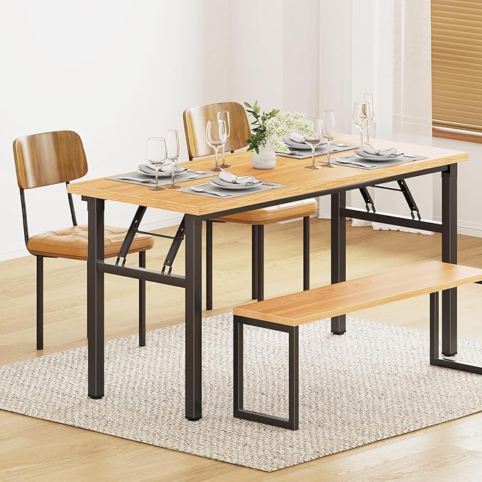 Need Office Computer Desk 54.3 Inch Sturdy Folding Laptop Table Teak | Black Frame Writing Gaming Work Table/Foldable Home Office Desk/Sewing Table, No Assembly Required - Image 5