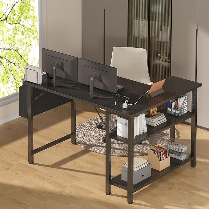 DLisiting Small L Shaped Gaming Desk with Shelves, 40 Inch Small Corner Computer Gaming Desk for Boys Teens Bedroom, Study Work PC Desks for Home Office Bedroom, Black - Image 9